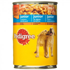 Pedigree Junior Храна в консерва за малки кучета, подрастващи кучета, за бременни и кърмещи кучета с пилешко месо 400 гр